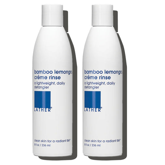 LATHER - Bamboo Lemongrass Crème Rinse, 8 fl oz (2-Pack) - Hair Conditioner - Lightweight Detangler - All Hair Types - Avocado Oil - Sensitive Skin Safe - Vegan & Cruelty Free - Beauty & Hair Care