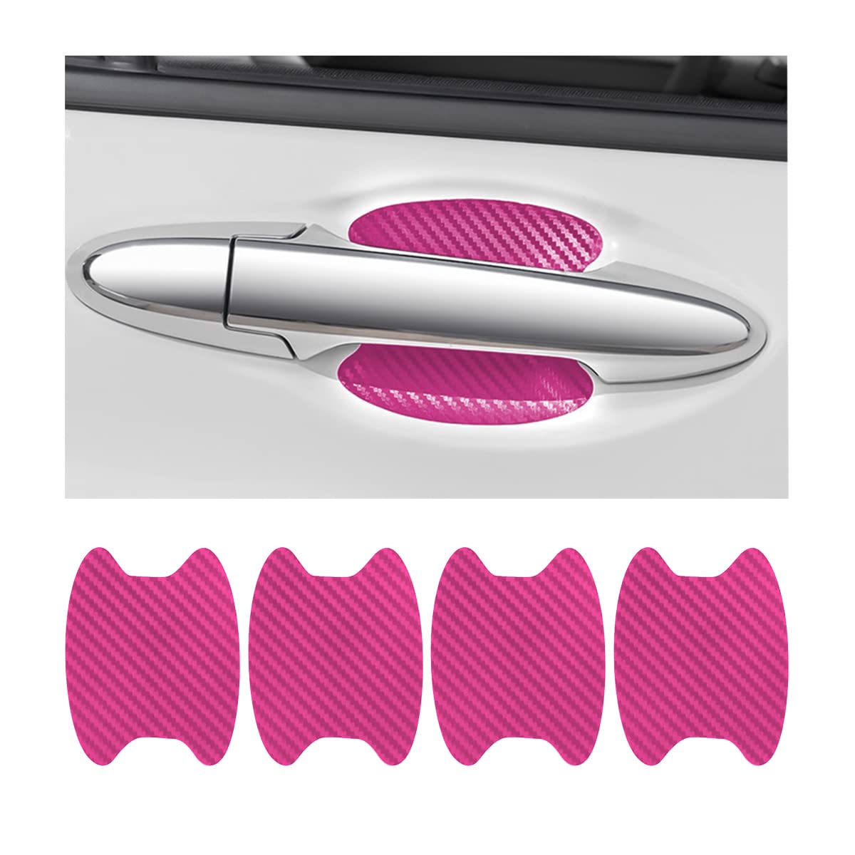 4PCS Car Door Handle Protector Sticker, Universal Carbon Fiber Anti-Scratches Auto Door Handle Protective Film, Car Door Side Paint Cover Guard Stickers Fit for Most Car（Pink/4PCS）