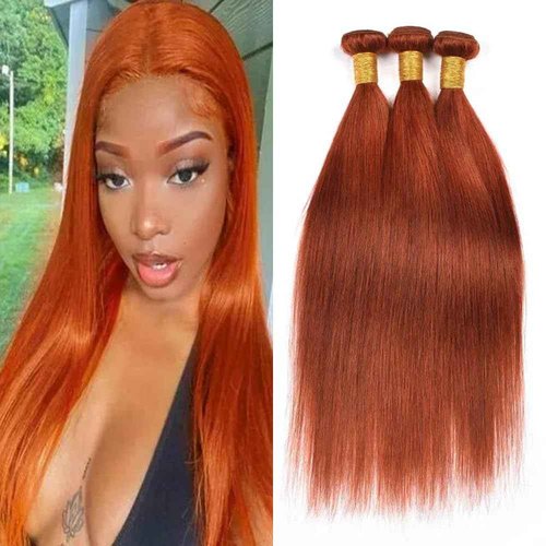 Yuksoocosh Color 350 Burnt Orange Straight Bundles Human Hair Ginger Straight Bundles Double Weft Brazilian Remy Hair Extensions Soft and Silky for Black Woman (26 26 26 inch,3 Bundles)