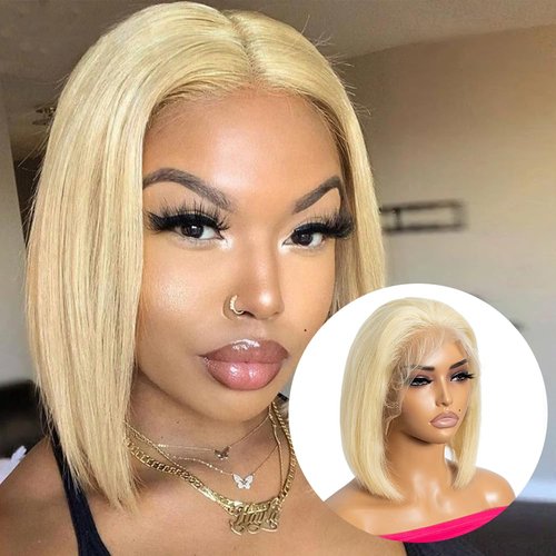 Rebecca Fashion Blonde Bob Wig Human Hair 613 Lace Front Wig Human Hair Bob 13X4 Blonde Lace Front Human Hair Wig Pre Plucked With Baby Hair 150% Denisty 12 inch