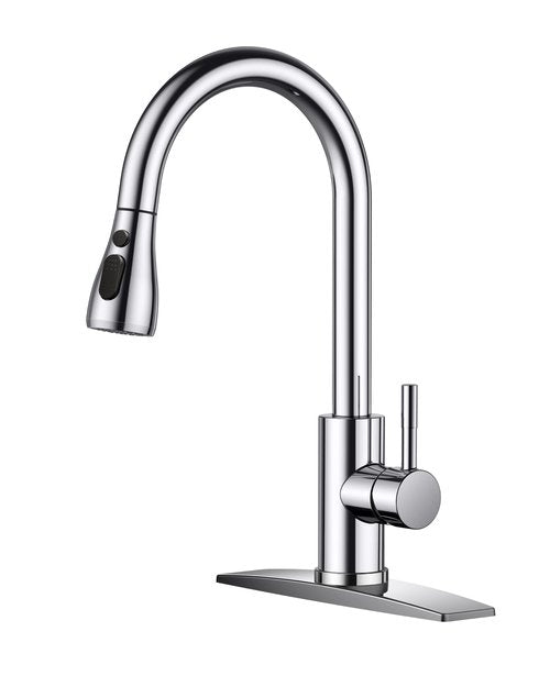 FORIOUS Kitchen Faucets with Pull Down Sprayer, Chrome, High Arc Single Handle Classic Stainless Steel Sink Faucet Pull Out for Farmhouse Camper Laundry Rv Bar