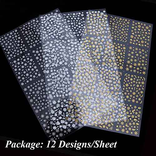 White Snowflake Nail Art Stickers Decal Snowflake Nail Supplies 12 Sheets Nail Sticker Decoration Snowflake Fake Nail Design Acrylic Women Girls 3D Self-Adhesive Christmas DIY Nail Tips Wraps Acrylic