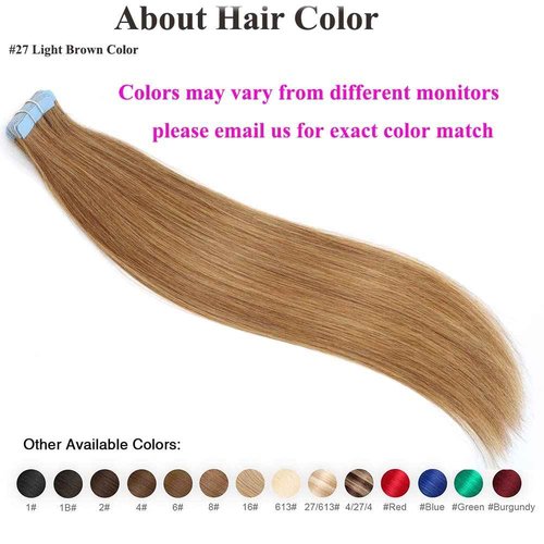 Amella Hair Tape in Hair Extensions Human Hair Silky Straight Remy 24 inches #27 Light Brown Color 20pcs 40g