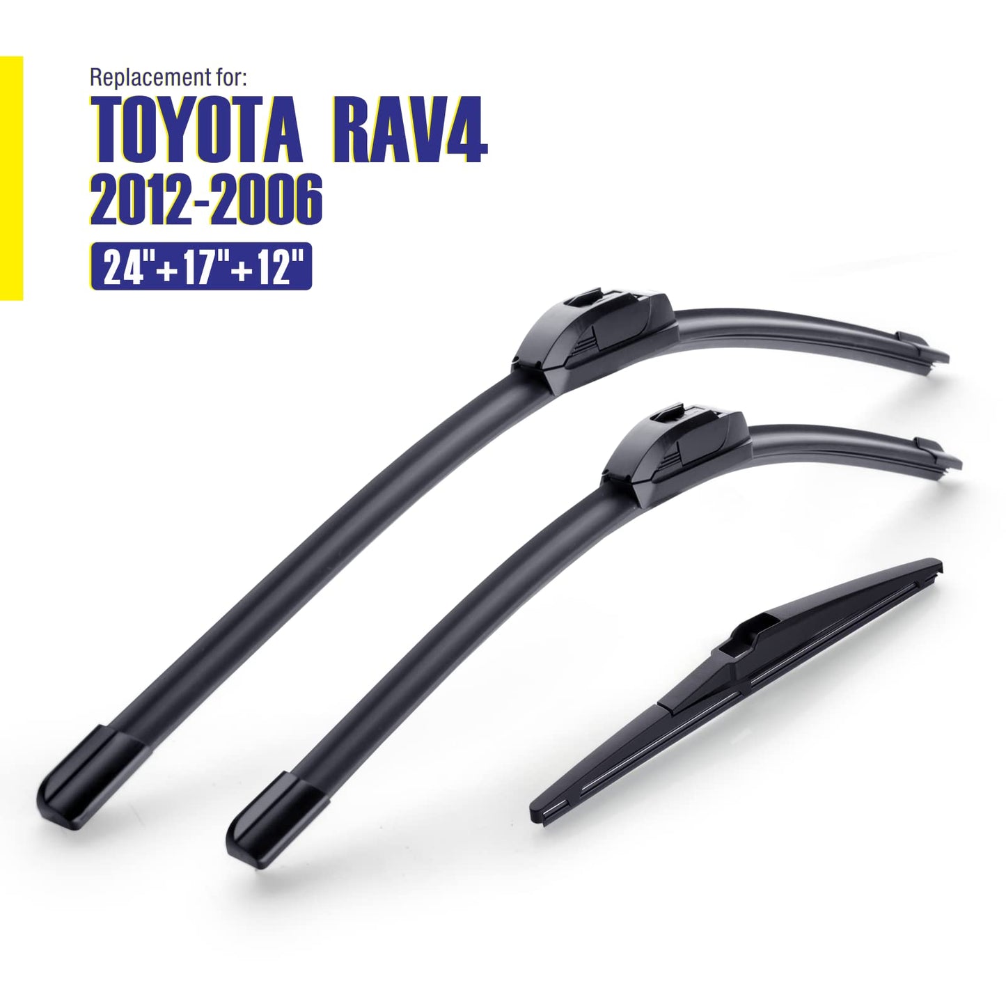 5 PLUS Replacement For TOYOTA RAV4 2012 2011 2010 2009 2008 2007 2006(Set of 3), 24 Inch + 17 Inch Windshield Wiper Blades with 12 Inch Rear Wiper Blade, All-Season OEM Quality Windshield Wiper Blades