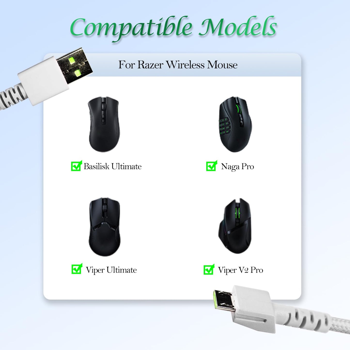Aiivioll Wireless Mouse USB Charging Cable 1.8M for Razer Viper Ultimate,Basilisk Snake Ultimate,Viper V2 Pro,Viper Professional,with Nylon Braided Cable,Durability&Fast Charging(Black)