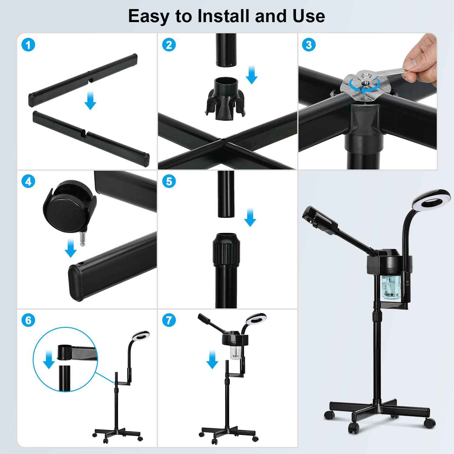 2 in 1 Facial Steamer Professional Ionic Face Steamer with 5X Magnifying Lamp&Adjustable Hot Mist Nozzle, Esthetician Facial Steamer Salon Spa Beauty Skin Care Equipment