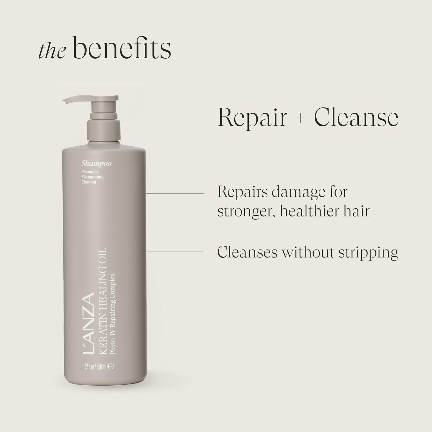 L'ANZA Keratin Healing Oil Shampoo Hydrating Cleanse, Boosts Softness, Adds Lustrous Shine, Anti-Frizz, Color Safe, Strengthening Anti-Humidity Strengthening Care, Sulfate Free (32 Fl Oz)