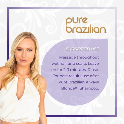 Pure Brazilian Always Blonde Conditioner with Keratin, Acai & Argan Oil, Purple Conditioner for Color-Treated Hair, Sulfate-Free, 33.8 Fl Oz