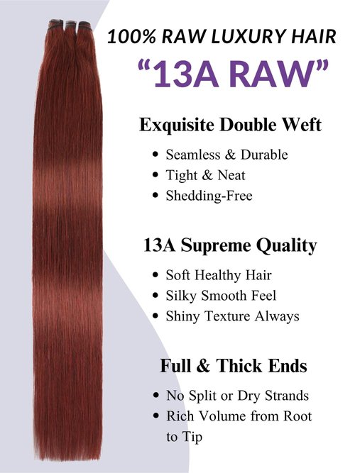 HERMOUS 13A Double Drawn Reddish Brown Bundles 22 Inch Copper Red Human Hair Single Straight Full and Thick Brazilian 100% Real Raw Human Hair Quick Weave Auburn Brown Colored #33B Bundles