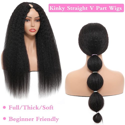 OLFORY V Part Wig Human Hair Wigs for Black Women Kinky Straight V Part Wig 12A Virgin Hair Half Wigs for Women No Lace Upgrade U Part Human Hair Wigs Full Head Clip in Half Wig V Shape Wigs (18inch)