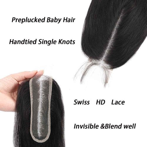 ZGGTL Body Wave Bundles with Closure Human Hair 16-20+2x6 HD Lace Closure 14Inch Brazilian 100% Human Hair Quick Weave Wavy Curly for Women Natural Black