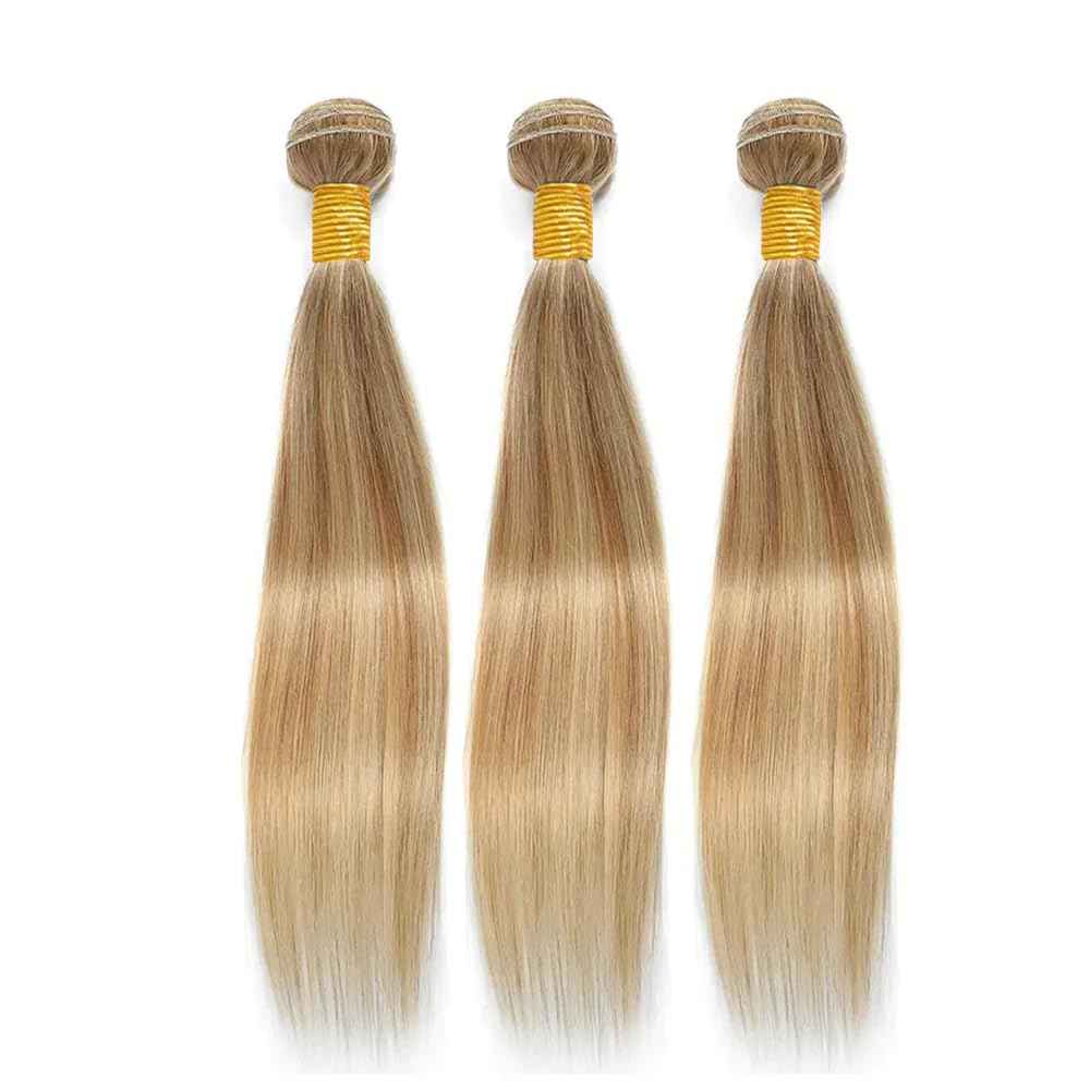 26 28 30 inch P27/613 Blonde Human Hair Bundles Blonde Straight Human Hair Bundles Brazilian Virgin Hair Two Tone #613 Blonde Mixed With #27 Hair Extensions