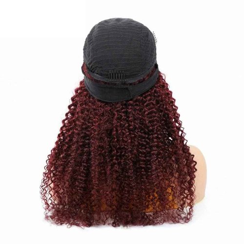 Unvizossa 24inch 1B/99J Burgundy Ombre Headband Wig Deep Wave Human Hair Wigs Headband Wig 150% Density Half Glueless None Lace Front Wigs Brazilian Virgin Human Hair Headband Wigs for Black Women