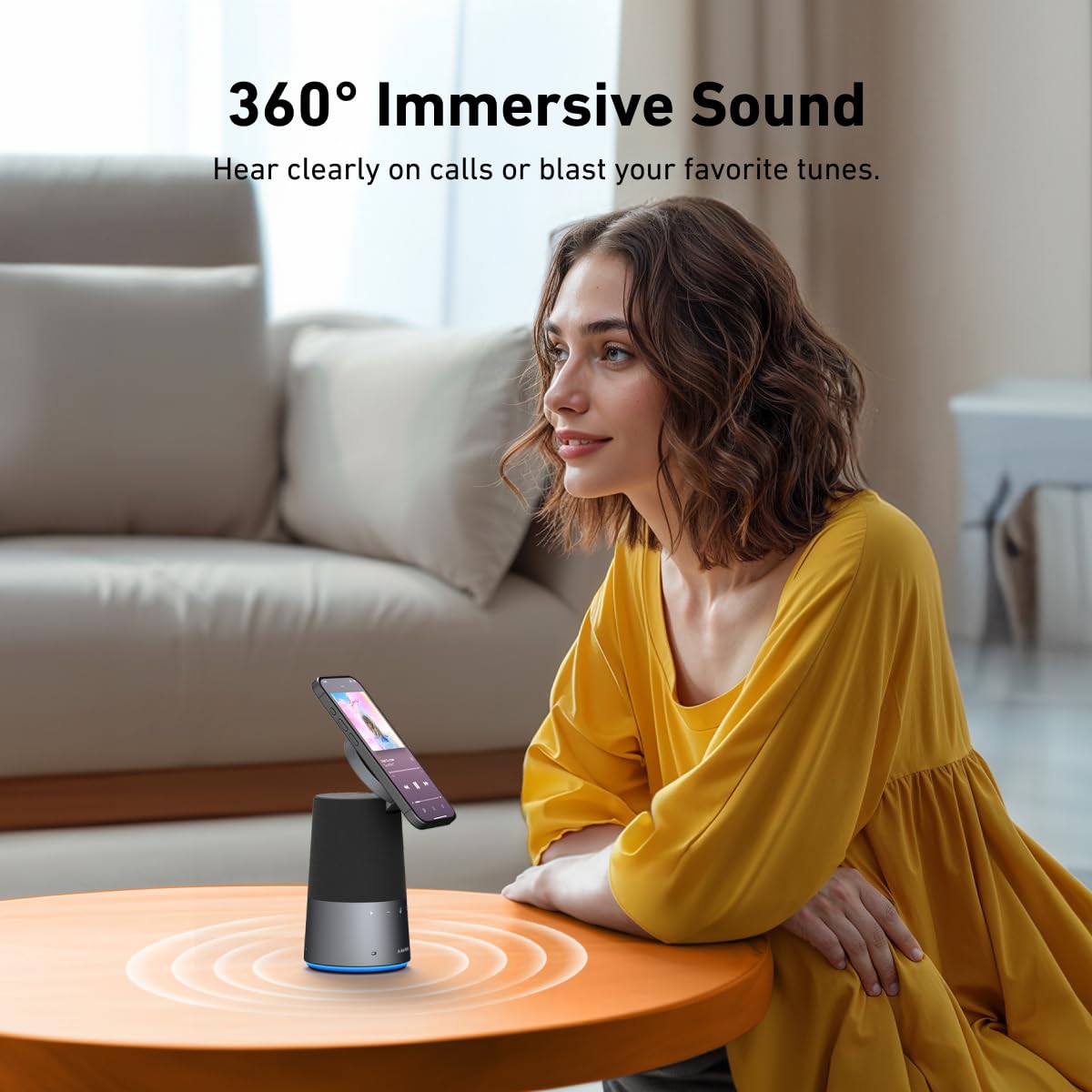 AnkerWork S600 by Anker All-in-One Speakerphone, Bluetooth Speaker Microphone, Qi2 15W Wireless Charging, AI Noise Cancelling, 70° Adjustable Magnetic Phone Stand, 360° Sound, 16H Built-in Battery