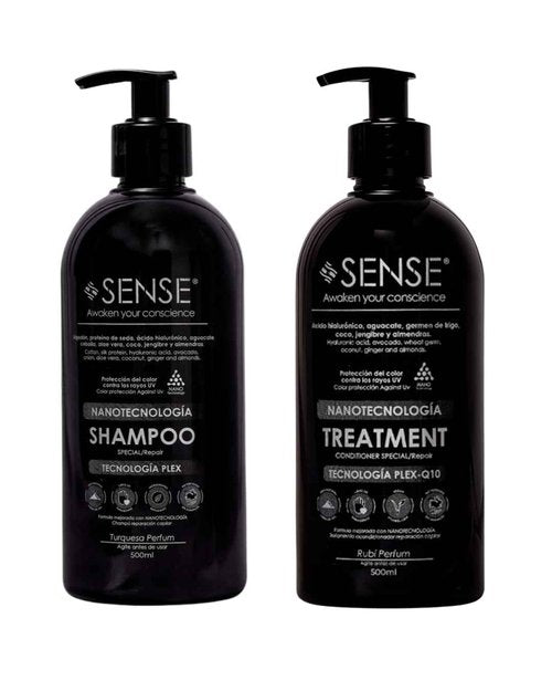 SENSE AWAKEN YOUR CONSCIENCE Nanotech Plex Repair Shampoo & Conditioner Set – Bond Restoration with Hyaluronic Acid, Coconut, Ginger & Q10 – 2 x 500 ml