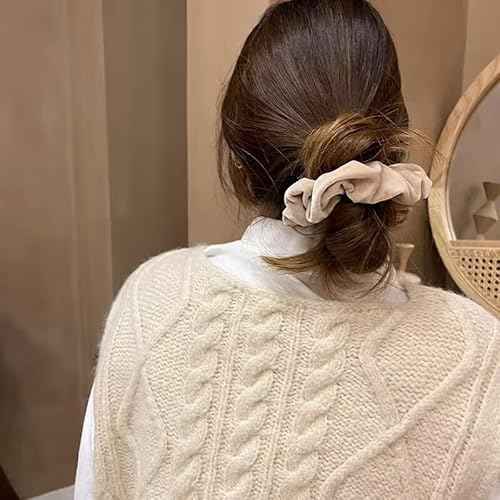 Velvet Scrunchies for Women Girls 4Pcs Large Brown Black Scrunchies Long Thick Curly Hair Soft Hair Bands Neutral Scrunchie Cute Ponytail Holders No Damage Elastic Hair Ties Hair Accessories
