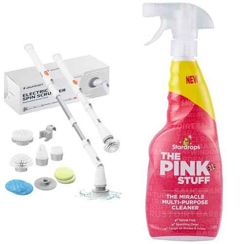Electric Spin Scrubber, Aspiron Cordless Electric Scrubber & Pink Stuff Stardrops - The The Miracle Multi-Purpose Cleaner Spray- 25.36 Fl Oz