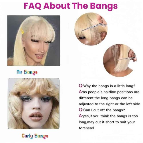 613 Blonde Bob Wig with Bangs Human Hair Realistic HD Lace on Top Straight 613 Wigs for Black Women 10 Inch Ready to Go Blunt Cut Glueless Bob Wig 150% Density Middle Parting