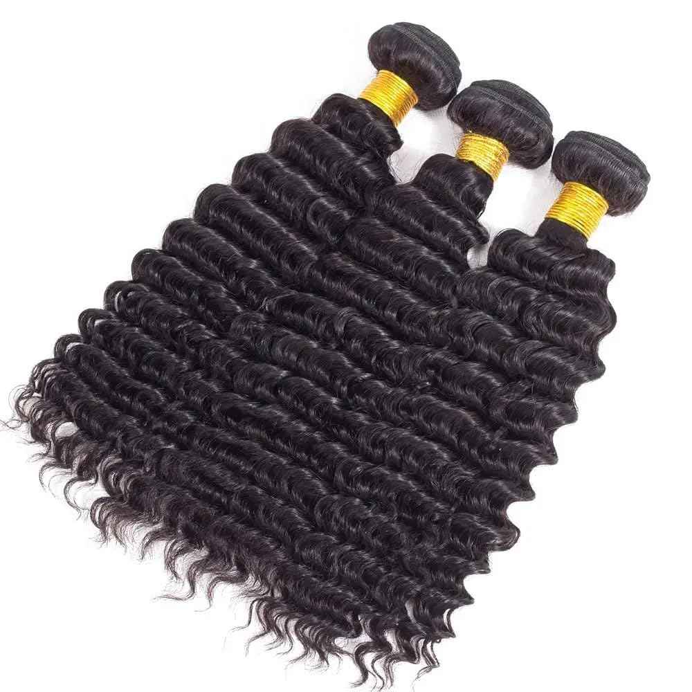 30 32 34 Inch Raw Deep Wave Bundles Human Hair Natural Black Color Unprocessed Brazilian Virgin Hair Loose Deep Wave Bundles Human Hair