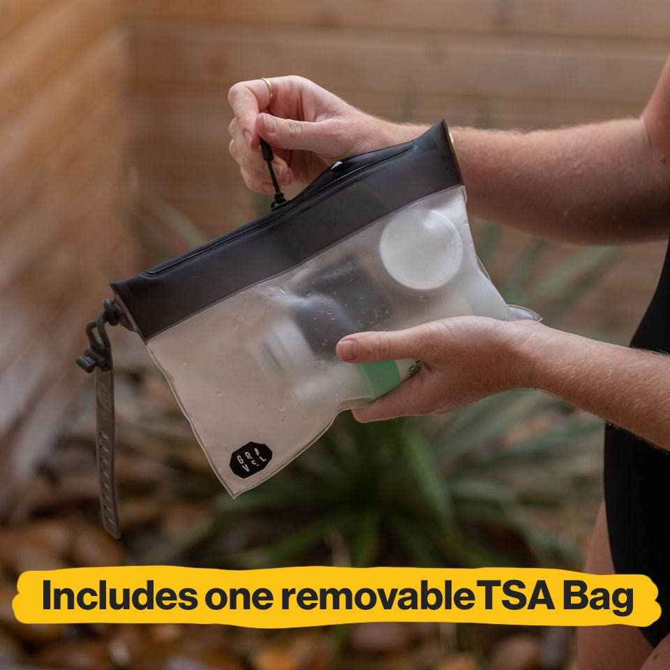 Gravel Silicone Travel Bottles & Explorer PLUS Toiletry Bag – Leakproof, TSA Approved