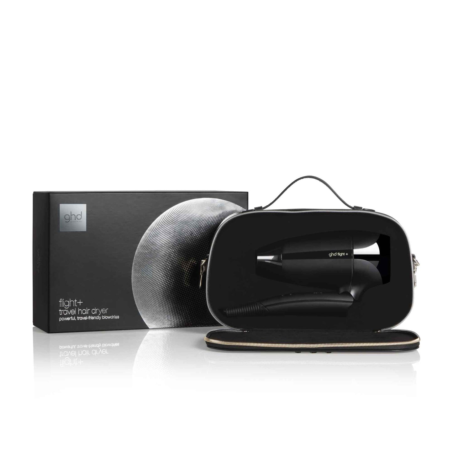 ghd Flight+ Travel Hair Dryer ― 1300w Professional Portable Hair Volumizer, Suitcase Friendly, Lightweight, Powerful, and Compact Blow Dryer with Luxurious Travel Case ― Black