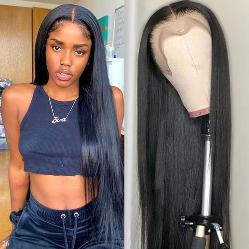 Aliglossy Brazilian Transparent Lace Front Wigs Human Hair 13x4 Straight Wigs Human Hair for Women Pre Plucked with Baby Hair Natural Hairline Wear & Go Glueless Lace Wig 180% Density 24 Inch 10A