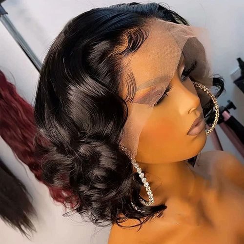 ten chopsticks Wigs HD Transparent Short Wig 13x4 Lace Front Human Hair Wigs For Black Women Loose Deep Wave Short Bob Wig Brazilian Bob Human Hair Wig 150 Density 8inch