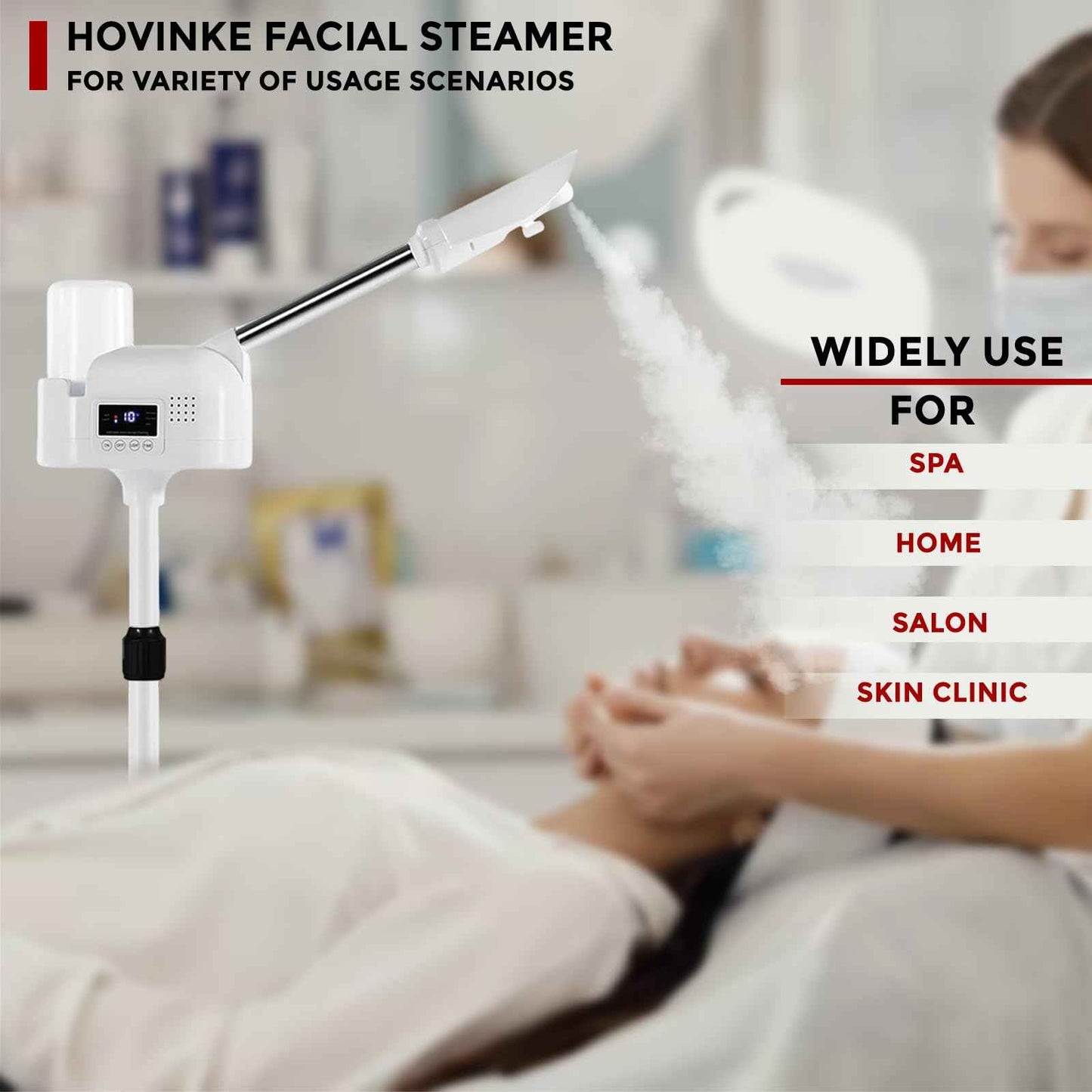 Hovinke Professional Facial Steamer On Wheels for Esthetician, Touch Screen Vaporizador Facial Steamer with Hot Mist&Timer Function, Spa and Home Use