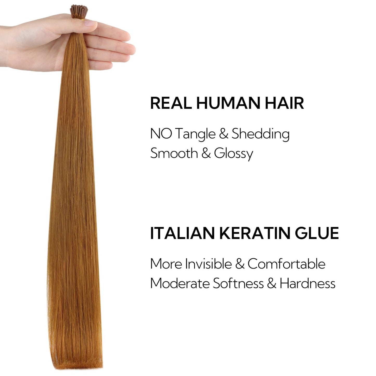 HOTBANANA I Tip Hair Extensions, 22 Inch 50g 50s Auburn Ginger Pre Bonded Cold Fusion Straight ITip Hair Extensions