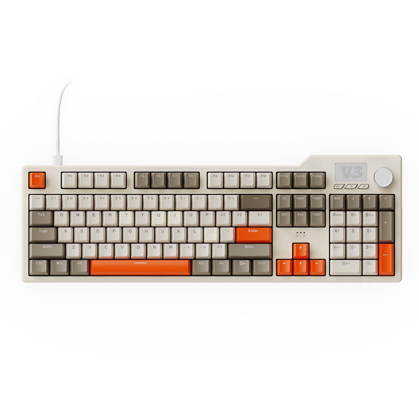 AJAZZ AK35I V3 104-Key Full Size Wired Gasket Mount Gaming Keyboard with Multimedia Buttons & Knob Control | Five Layer Pad | OEM Profile PBT Keycaps | White Backlit Custom Keyboard