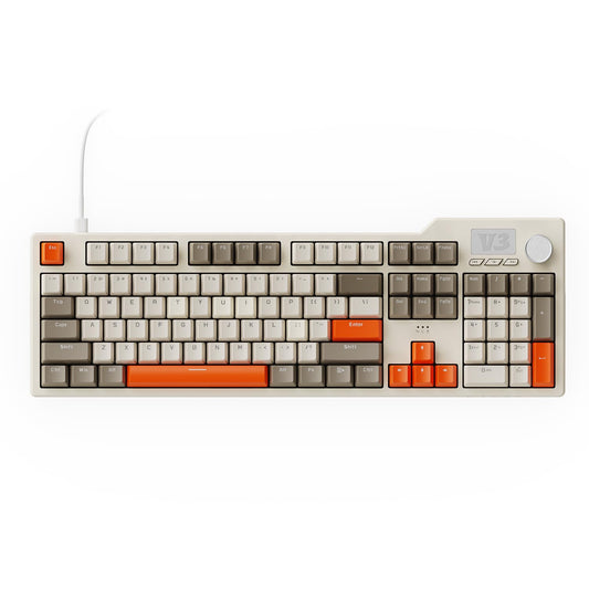 AJAZZ AK35I V3 104-Key Full Size Wired Gasket Mount Gaming Keyboard with Multimedia Buttons & Knob Control | Five Layer Pad | OEM Profile PBT Keycaps | White Backlit Custom Keyboard