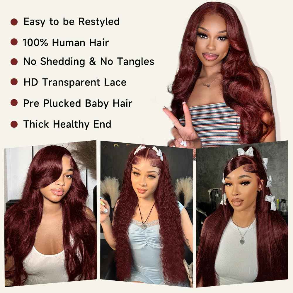 KEKEYY 28 Inch Reddish Brown Lace Front Wigs Human Hair Pre Plucked 200 Density Body Wave Lace Frontal Wig Human Hair 13x4 HD Lace Brown wig with baby hair