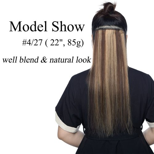 MY-LADY Clip in Hair Extensions Real Human Hair Golden Brown & Bleach Blonde 22 Inch 85g Remy Hair 8pcs Weft Balayage Full Head Silky Natural Straight for Women