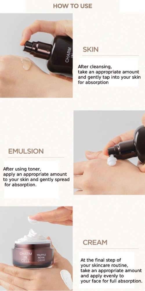 CHARMZONE Truffle Royal Anti-Aging Skincare Set – Korean 3-Piece Set with Toner (3.72 fl oz), Emulsion (3.72 fl oz) & Cream (1.69 fl oz) for Wrinkles, Firming, Radiance