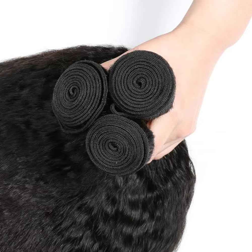 28 30 32 inch #1B Human Hair Bundles Kinky Straight Bundles Yaki Straight Human Hair Bundle Natural Black Color #1B Yaki Bundle 300g