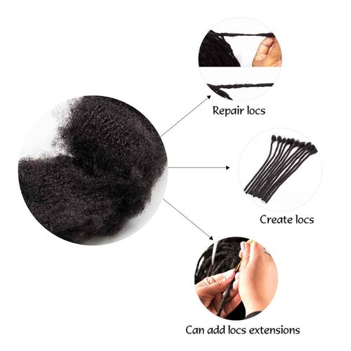 FAMILOCS Tight Afro Kinky Bulk 100 ％ Human Hair for Draedlock Extensions, Repair Locs, Twists and Braids (14 Inch, Natural Black, 5 Bundles with Crochet Needle Set and Rat Tail Comb)