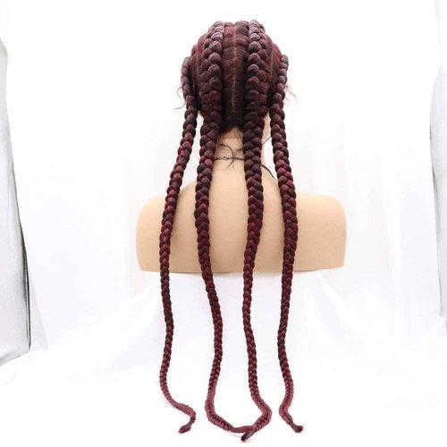 RainaHair 4 Twist Hand Braided Lace Front Wigs 32 Inches 1B# Black Mixed 27# Wig with Baby Hair 100% Hand-Braided Brown for Women (32 Inch) (Red)