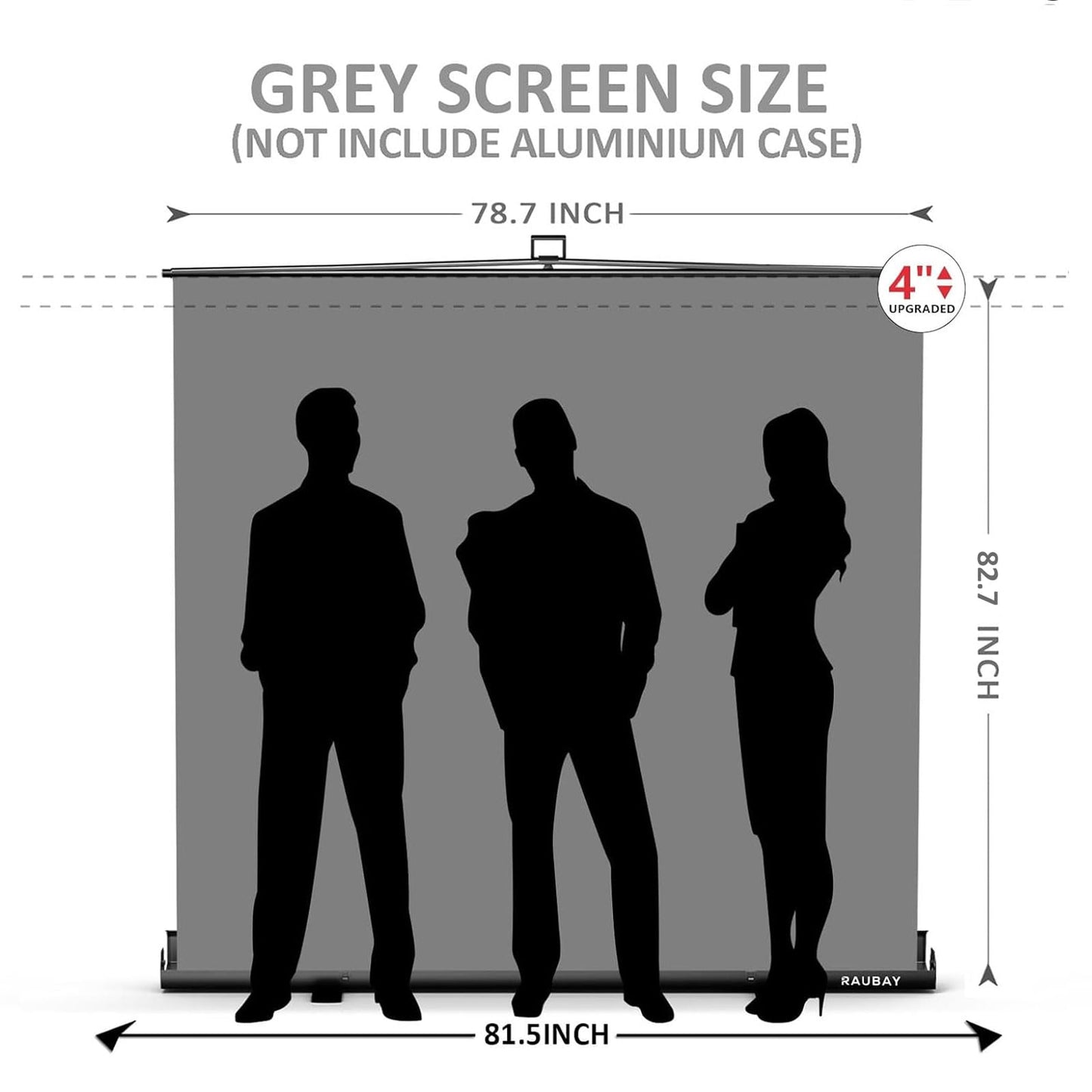 【Wider Style】 RAUBAY 78.7 x 82.7in Large Collapsible Gray Backdrop Screen Portable Retractable Panel Photo Gray Background with Stand for Video Conference, Photographic Studio, Streaming