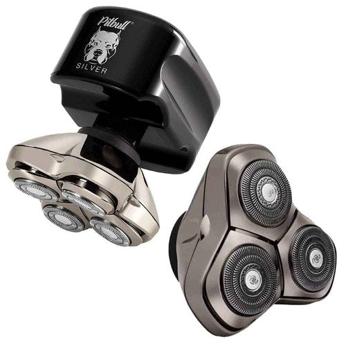 Skull Shaver Pitbull Silver PRO Along with 3 Head Replacement Blade, Male Grooming Kit