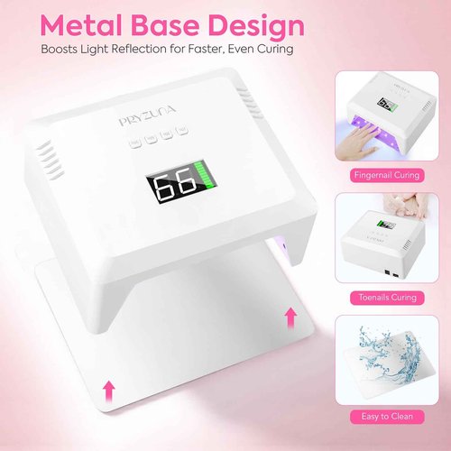 Cordless UV LED Nail Lamp, 72W UV Light for Gel Nails with Metal Base, Fast Curing Professional Nail Lamps for Gel Polish with 4 Timers & Auto Sensor, Rechargeable Nail Dryer for Salon & Home (White)