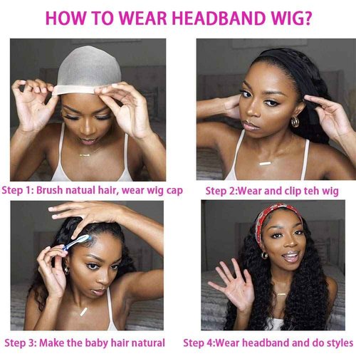 Headband Wig Human Hair Kinky Curly 26 inch None Lace Front Wig Human Hair Machine Made Wigs Glueless Curly Hair Headband Half Wigs for Black Women Human Hair Natural Color