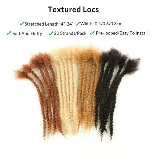 Orientfashion Textured Loc Extensions Human Hair,8-16inch 0.4cm 0.6cm And 0.8cm Human Hair Curly Ends Handmade Permanent Locs Extensions Can Be Dyed Bleached Curled and Twisted With Free Gifts (8inch