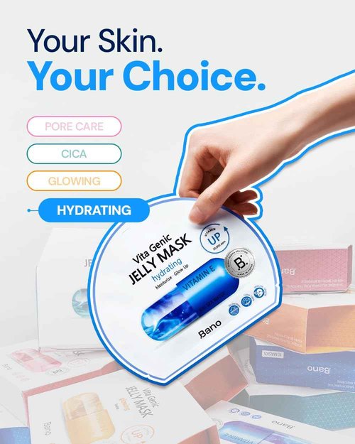 Bano Vita Genic Jelly Face Hydrating Mask 10EA – Firming Sheet Mask for Sensitive Skin, Korean Glass Skin Care with Mineral Water, Vitamin C & Niacinamide, Fragrance-Free, Pack of 2