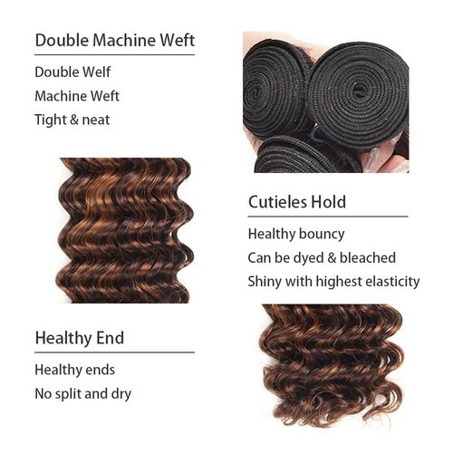 28 30 32 Inch Highlight Bundle Brown Deep Wave Human Hair Bundles Brazilian Unprocessed Virgin Hair 3 Bundles Two Tone #4 Brown Mixed With #30 Light Brown Bundle Hair Weave