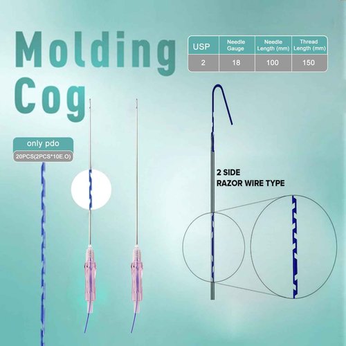 PHYMAT Pdo Threads for Face Lift Cog 18G100mm Pdo Molding Cog Bullet Blunt 20Pcs Threads for Face Lift