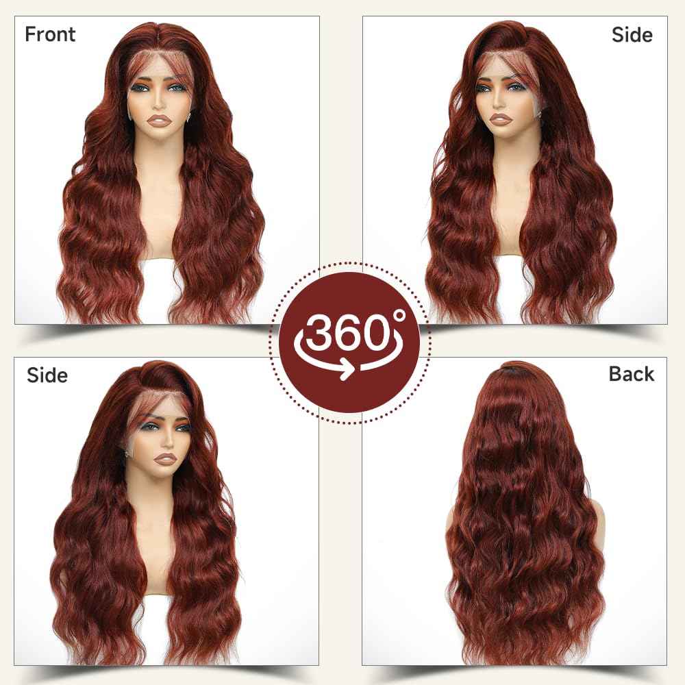 KEKEYY Reddish Brown Lace Front Wigs Human Hair Pre Plucked 30 Inch 200% Density Body Wave Lace Frontal Wigs Human Hair 13x4 HD Lace Brown wig human hair with baby hair glueless wigs