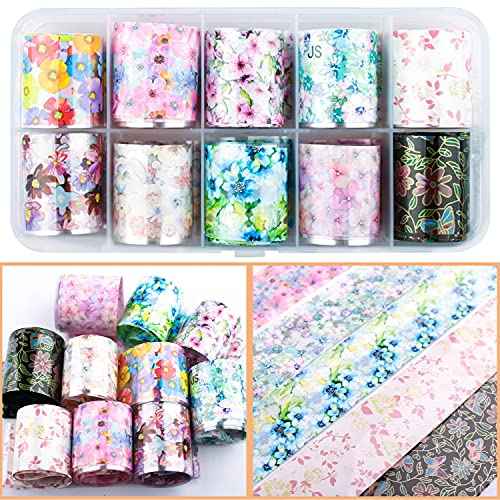Nail Foil, DANNEASY 30 Rolls Nail Art Foil Transfer 3D Flower Stickers for Nails Blossoms Foils Nail Wraps for Nails Art Decorations Manicure Supplies