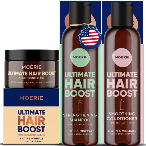 Moerie Ultimate Mineral Shampoo and Conditioner Set - Vegan Friendly, Paraben Free, Hair Growth Products for Longer, Thicker, Fuller Hair - Includes Hair Mask