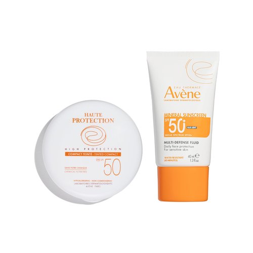 Avène High Protection Beige Tinted Compact, & Mineral Multi-Defense Sunscreen Broad Spectrum SPF 50+, UVA/UVB Blue Light Protection, Water Resistant, Non-Greasy
