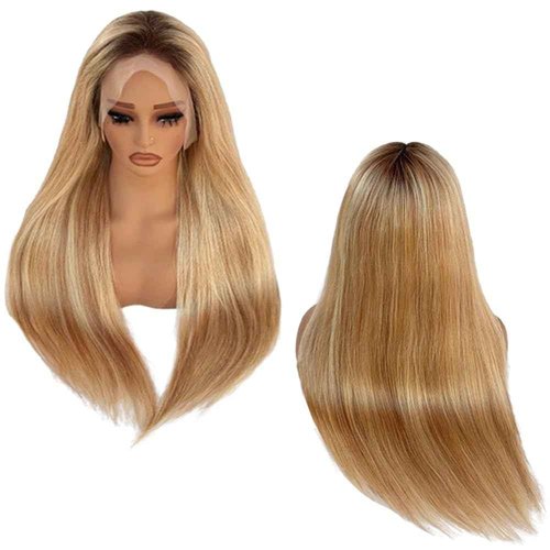 Blonlier 13x6 Medium brown/Golden Brown to Bleach Blonde Highlights Straight Lace front Wigs Human Hair 22in for Black Women HD Lace Glueless Pre Plucked 180% Density Brazilian Virgin Human Hair 22in